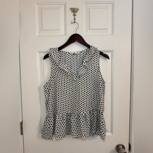 Michelle McDowell Blouse Size Small Blue White Sleeveless Peplum Top